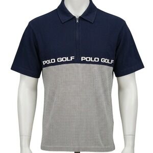 Polo Golf Ralph Lauren Mens Navy Grid Quarter Zip Polo Shirt Medium Cotton
